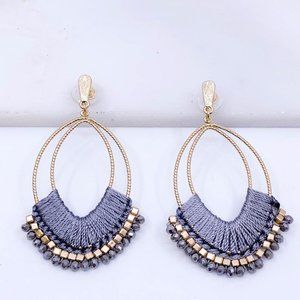 Grey and Gold Threaded Statement Earrings